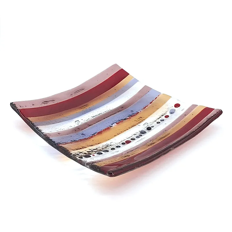 modern geometric glass plate, minimalist handmade home decor, contemporary interior accent piece