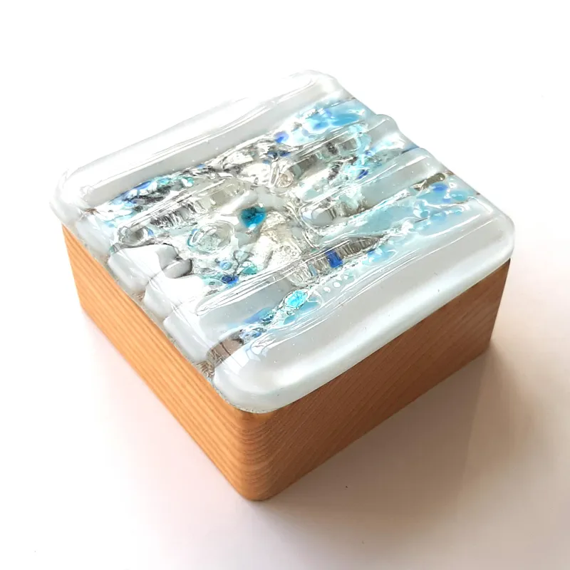 handmade white glass treasure box, artistic winter inspired keepsake box, luxury handmade decorative box